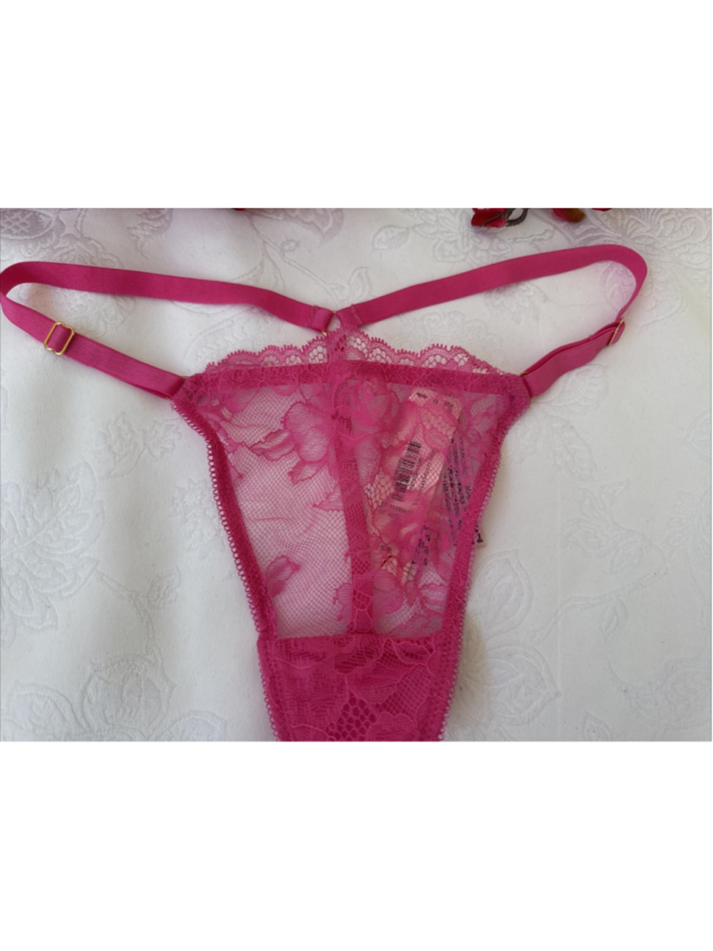 VICTORIA'S SECRET S PINK GOLD O CHARM STRAPPY LACE V STRING THONG PANTIES NWT